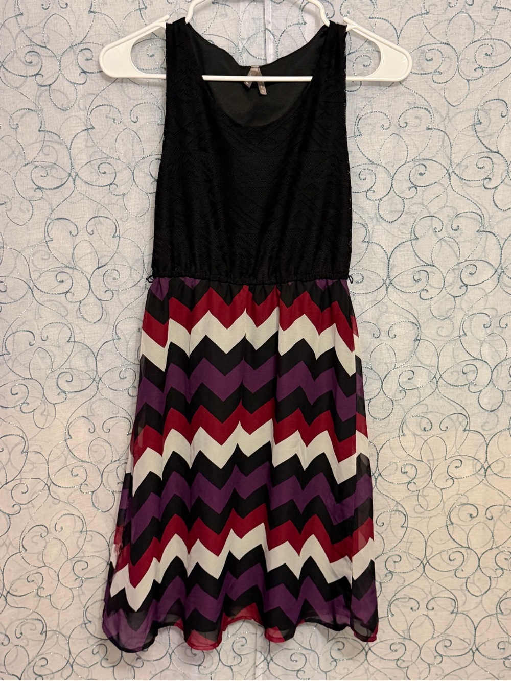 Womens Chevron Dress with Purple, Red & White Skirt